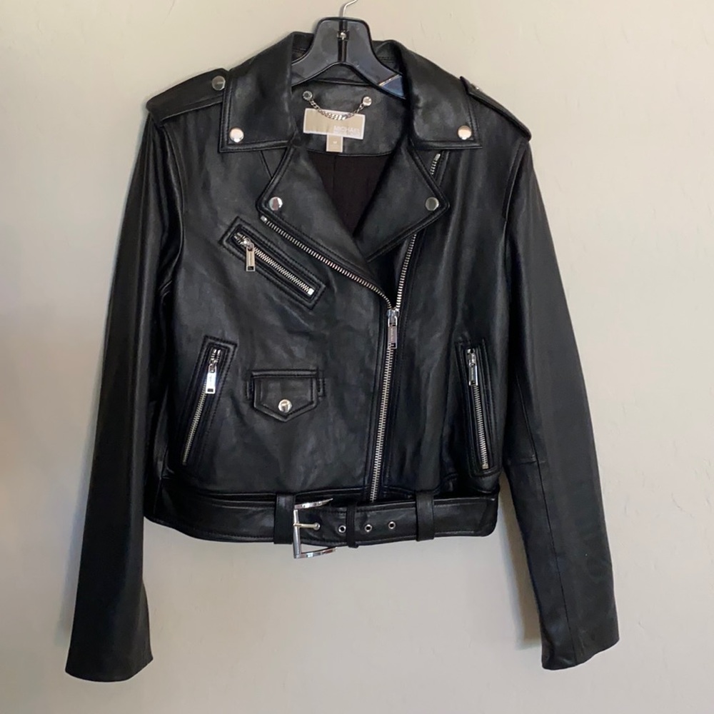 Michael Kors Black Leather Moto Jacket size M